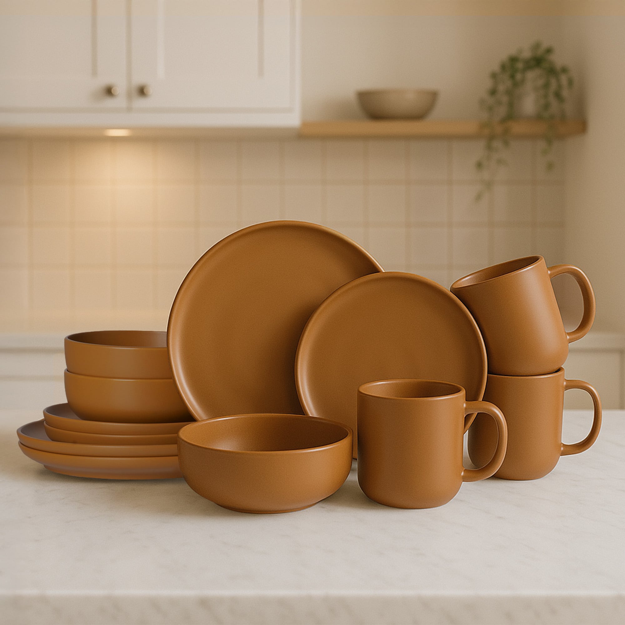 12-Piece Stoneware Dinnerware Sets With Mugs | Microwave & Dishwasher Safe | Non-Toxic Dinner Plates Bowls Set | Stackable Matte Glaze Kitchenware For 3_voghion.com